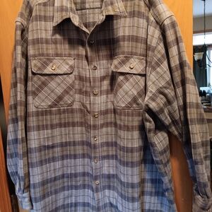 Men's Size 4XL, Flannel Plaid Shirt - Gray and Brown